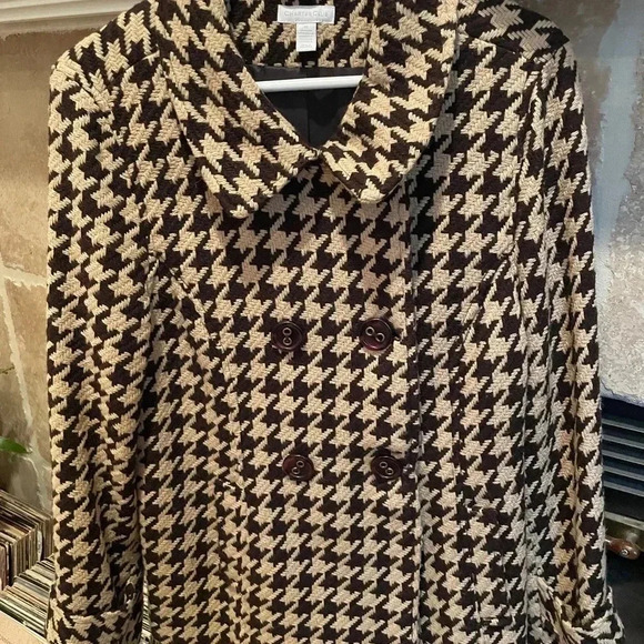 Charter Club Women’s Houndstooth Double-Breasted Wool Coat Size 16 Timeless - Picture 2 of 10